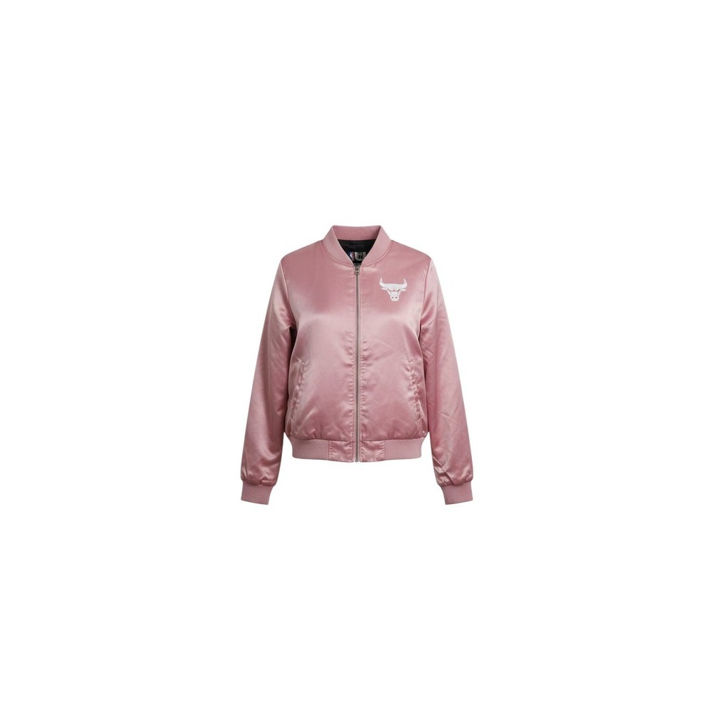 NBA Chicago Bulls Bomber Jacket Women Large Pink Satin Full Zip FRJ476SBRU